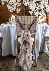 CHAIR COVER WEDDING CHIFFON HOODS WITH RUFFLES DECOR WEDDING SPECIAL EVENT