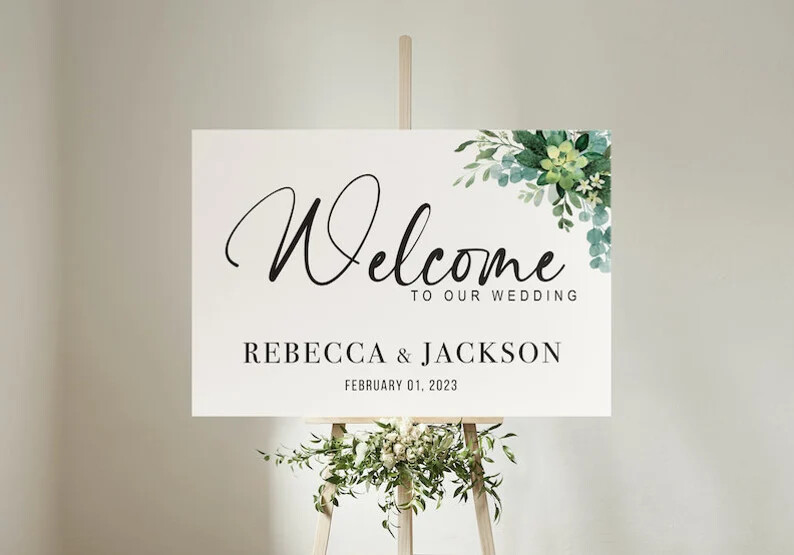 Custom Wedding Welcome Sign Green Flores Flower Outdoor Indoor Sign For Gift