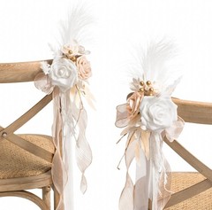 8pcs Wedding Artificial Aisle Pew Flowers White & Beige Chair Decorations
