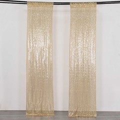 2 CHAMPAGNE 8ft x 2ft Sequined Backdrop Curtain with Rod Pockets Wedding