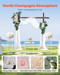 Wedding Arch Flower Kit – 21ft White Drape, 2 Silk Floral Clusters