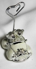 6 Wedding Table Bomboniere Name Place Card Holder Stand Silver Bears in Car