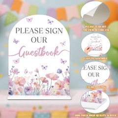 Please Sign Our Guestbook Sign – Butterfly Baby Shower Sign, 1 Pack Arch Acry…