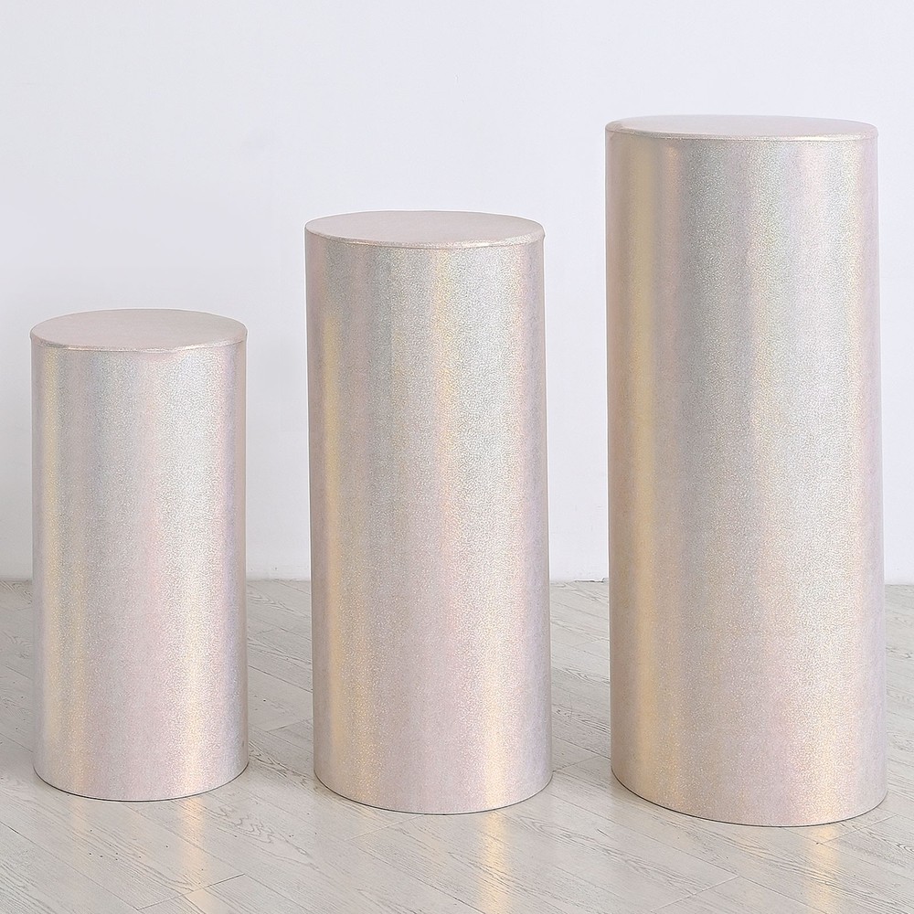 Set of 3 Cylinder Spandex Stand Covers, Champagne, Laser Reflective Fabric-Large