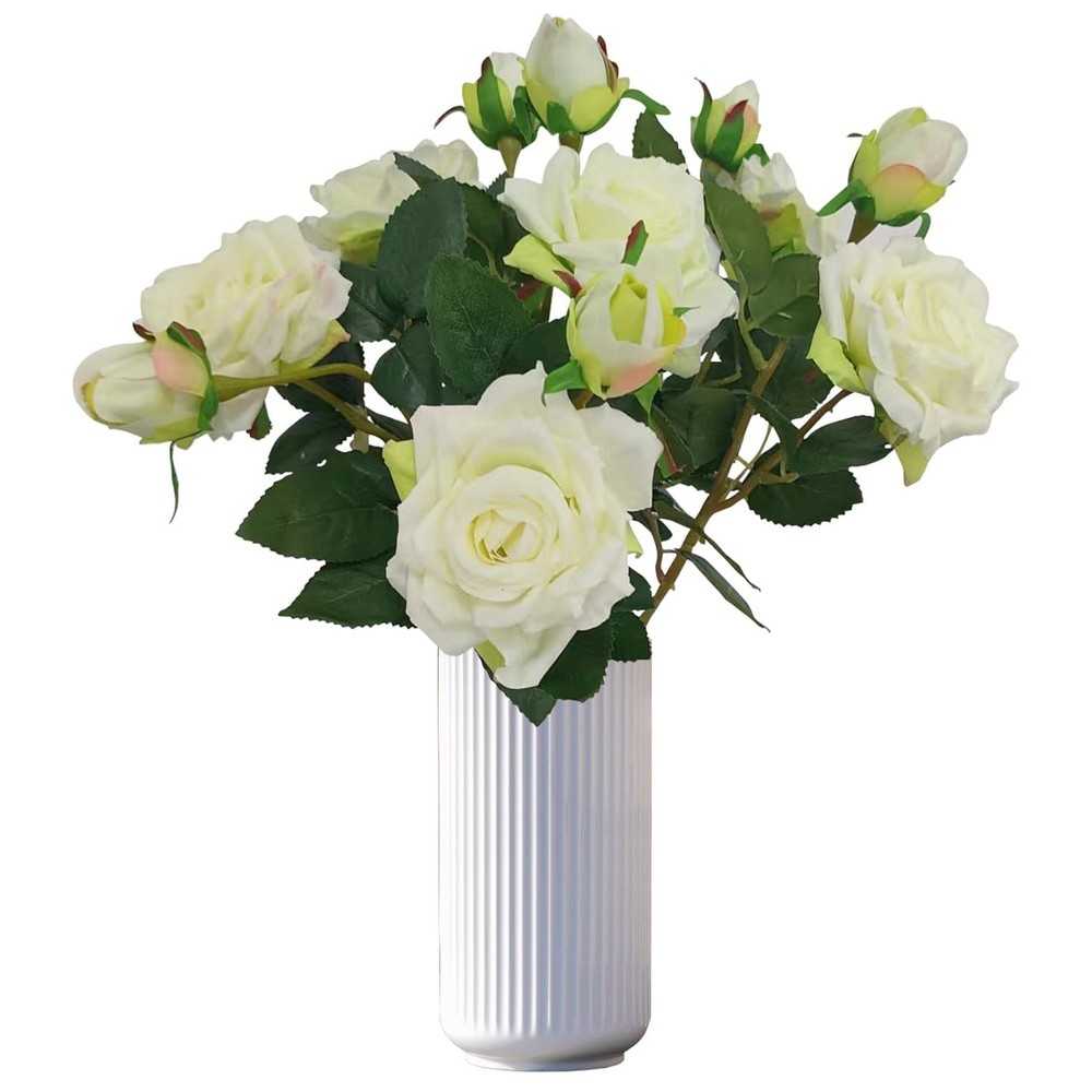 ATFL Ivory White Flowers, Ivory Roses,6 Pcs Faux Silk Real Touch Moisturizing…