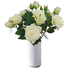 ATFL Ivory White Flowers, Ivory Roses,6 Pcs Faux Silk Real Touch Moisturizing…