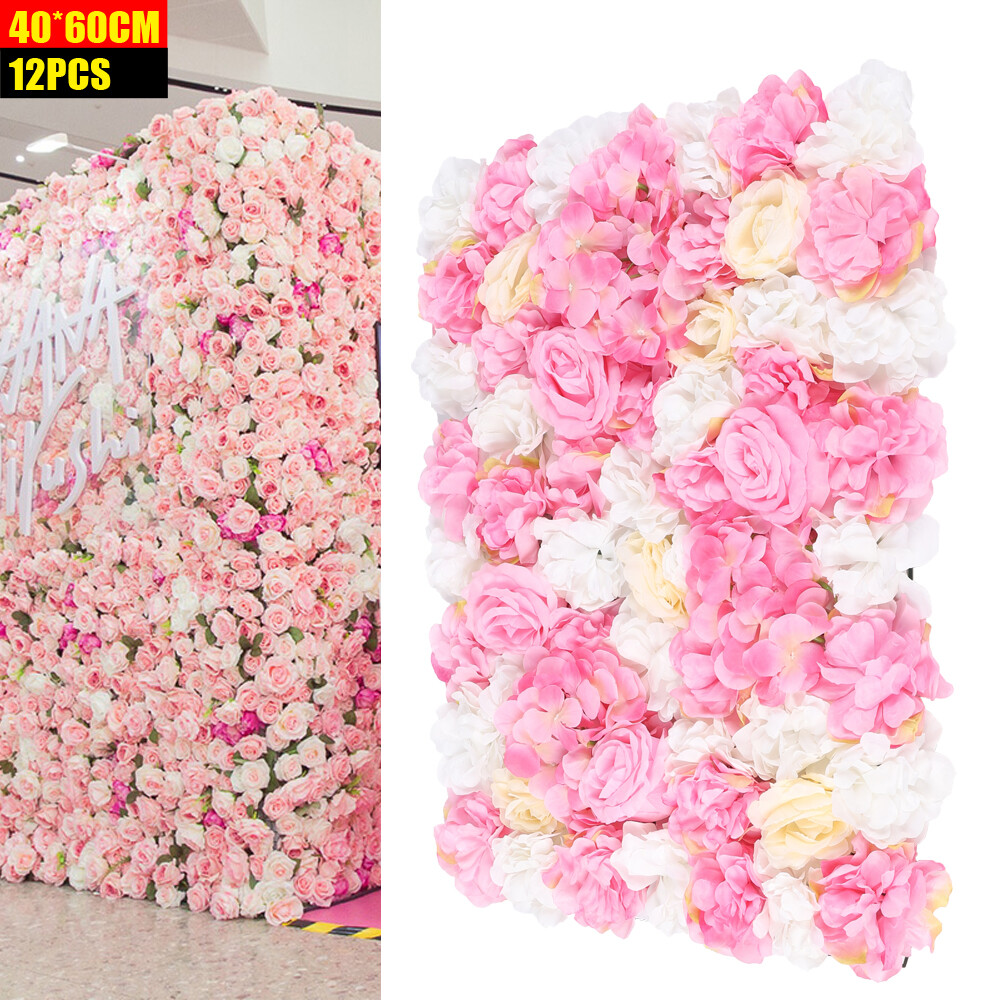 12 Pc Silk Rose Wall Panels 24 × 16 in Wedding Backdrop Dark Pink Champagne
