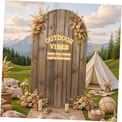 Rustic Vertical Planks Arch Cover – Spandex Fitted Chiara Backdrop 7.2FT Wood