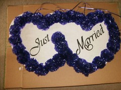NEW “JUST MARRIED” WEDDING DECOR CAR SIGN & 145 POM POMS W/ TIES HANDMADE IN USA