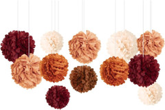 Wedding Party Decorations, 12 PCS Carmine Rust Orange Light Brown Tissue Paper P