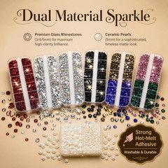 Fabric Rhinestone Setter Kit with 10000 Pieces Glass Rhinestones and Pearls