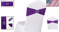 Bulk 100 Purple Spandex Chair Sashes, Reusable Wedding Party Bands, Stretch F…