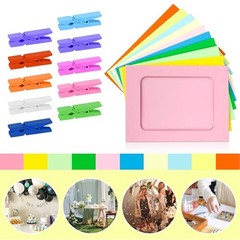 Pack Paper Picture Frames, 4×6 Colorful Photo Holder with Wooden Clips and 50