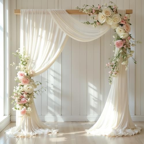 Wedding Arch Draping Fabric,1 Panel (1 Panel )6 Yards/18ft Beige Drapes Curtain