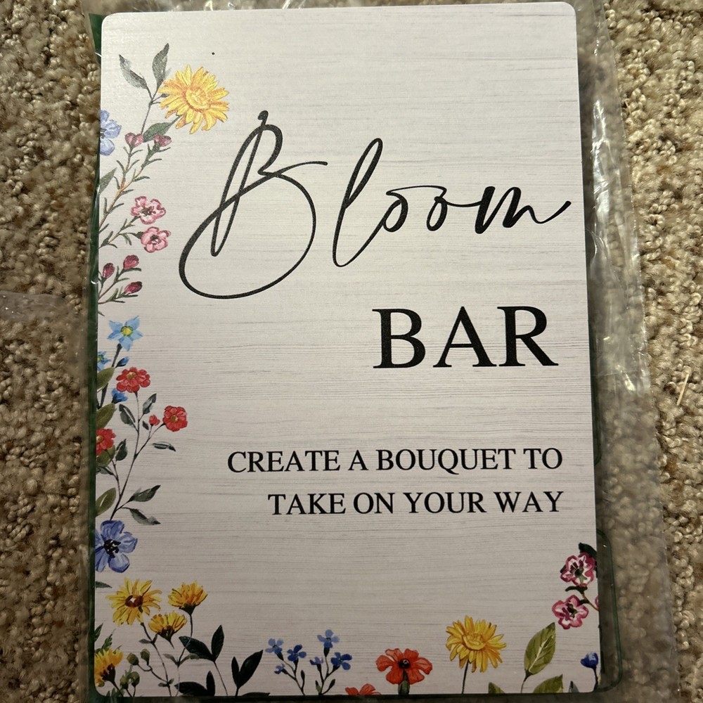 Flower Bar Sign with Stand and Hook, Floral Bridal Shower Decorations, Bloom Bar