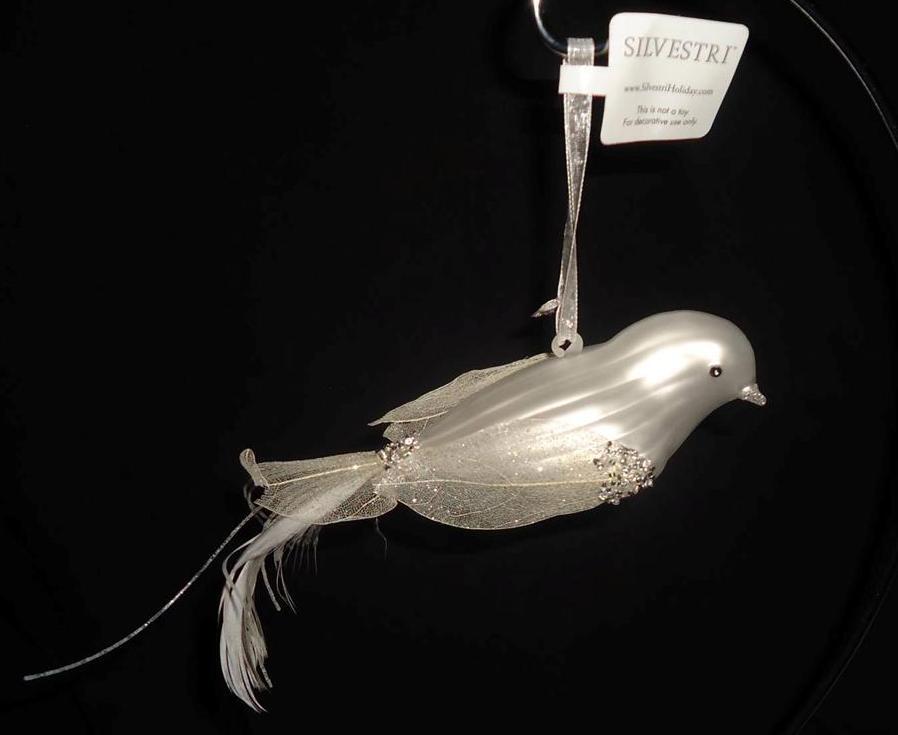 Silvestri Satin White Glass Bird Ornament Winter Wedding Decor Holiday Elegance