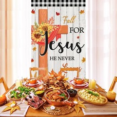 Large Fall Party Door Cover Banner for Jesus – Pumpkin Backdrop Sign, Thanksg…