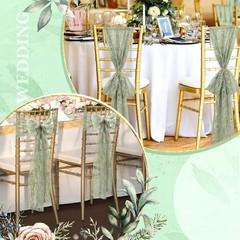 50 Pack Sage Green Lace Chair Sashes with Bows – Twine Your Wedding Elegance
