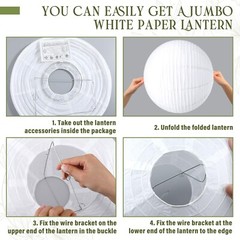 8 Pieces 30 Inch White Jumbo Paper Lanterns Large Hanging Chinese Japanese Pa…