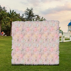 6Pcs Flower Wall Panel Floral Backdrop Decoration Silk Rose Wall for Wedding