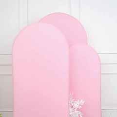3 PINK Matte Fitted Spandex Round Top Arch Backdrop STAND COVERS Set Events
