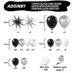 Black and Silver White Balloon Arch Kit, 140Pcs Explosion Star Black and Silv…