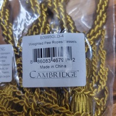Set of Cambridge Weighted Pew Ropes Gold 4 Ft Curtain Tassel Tie Backs Wedding