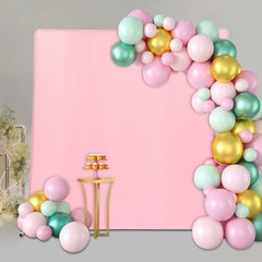 Metal Square Backdrop Stand 2 × 0.5 × 2 m Gold Frame With Pink Cover For Wedding