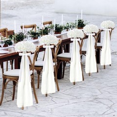 24 Set Wedding Chair Decorations – Chiffon Sashes with Ribbon Bows & Floral Aisl
