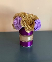 Golden Rose centerpiece embellished with satin and rhinestone ribbon…you pick co