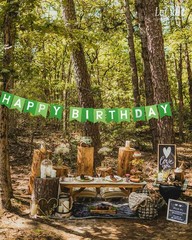 Green Happy Birthday Banner Greenery Theme Party Bunting Supplies Signs for B…