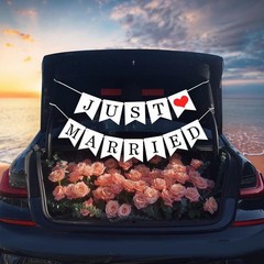 Just Married Car Decorations Sign Wedding Banner Set Car Sign Decor Ribbon