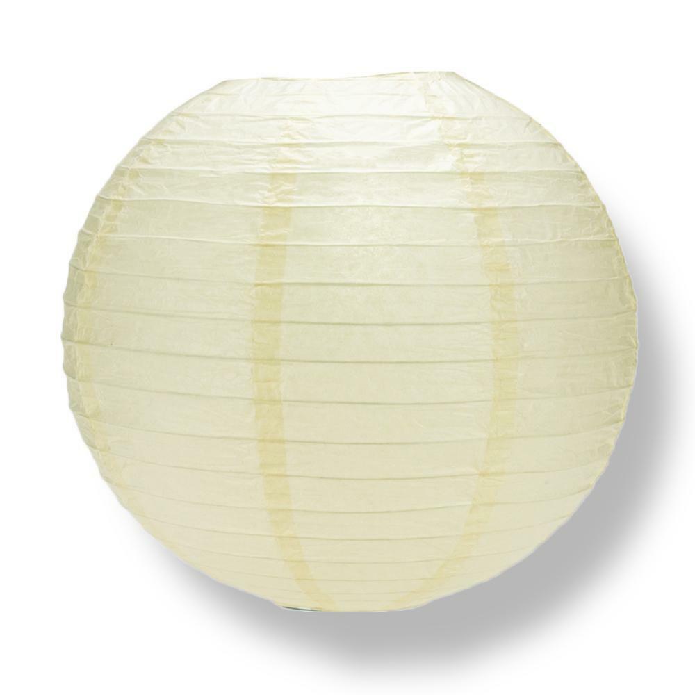 14″ Ivory Round Paper Lantern, Even Ribbing, Hanging Decoration
