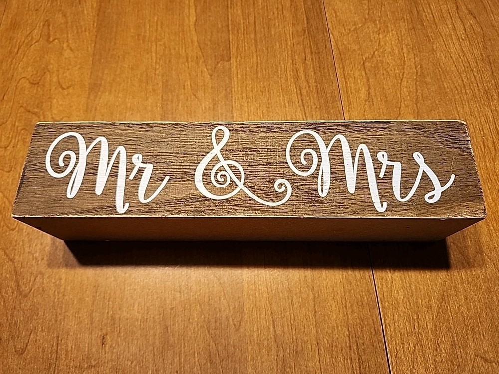 Mr & Mrs Sign Home Decor Wedding Double-sided Wood Block