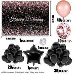 103Pcs Rose Gold Black Birthday Decorations, Black Rose Gold Birthday Balloon…