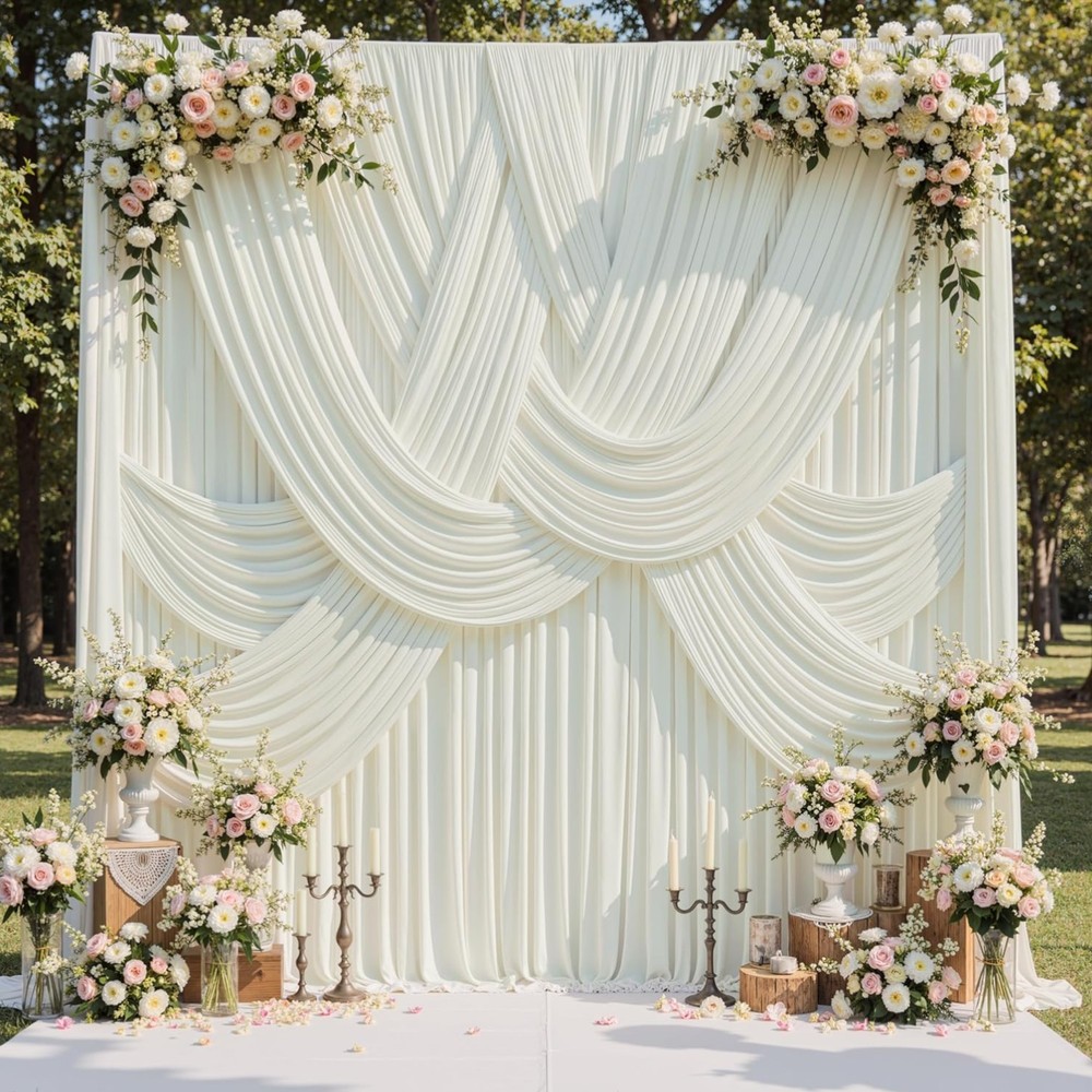 6 Panels Ivory Backdrop Curtain Set – Wrinkle-Free 30ft x 15ft for All Occasions