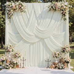 6 Panels Ivory Backdrop Curtain Set – Wrinkle-Free 30ft x 15ft for All Occasions