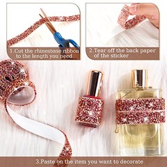 5 Rolls Rose Gold Self Adhesive Rhinestone Ribbon Basic Style Pink, Rose Gold