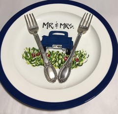 Farmhouse Mr and Mrs Wedding Gift Plate and Silverware (Fork and Spoon).