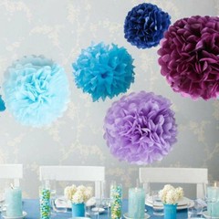 Blue Paper Flowers Tissue Pom Poms Ball Party Home Outdoor Wedding Decor 25 Pcs