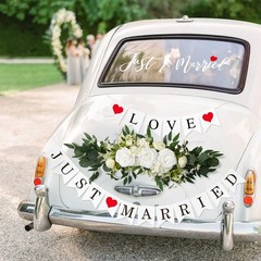 Just Married Car Decorations Kit – Floral Swag, Love Sign Banner, Bouquet & Deca