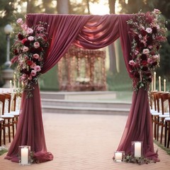 Arch Drapes for Wedding Arch Draping Fabric Burgundy Sheer Backdrop Curtain f…