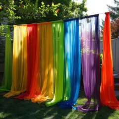 6 Piece Rainbow Sheer Window Panel Colorful Backdrop Bright Curtains Set for …
