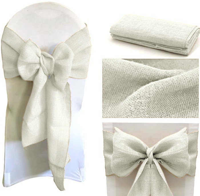 25 Natural Burlap Jute Hessian Chair Sashes Bows Sash Wedding Event Decoration