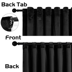 SNITIE Black 108 in Long Velvet Curtains with Back Tab and Rod Pocket | Therm…