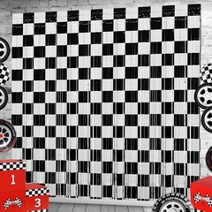 Race Car Foil Fringe Curtains Backdrop Birthday Party Decorations, 2 Pack 3.2…