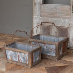 Farmhouse Basket TOTE Barn Wedding Rustic Farmhouse Tray Storage tin/Wood Basket