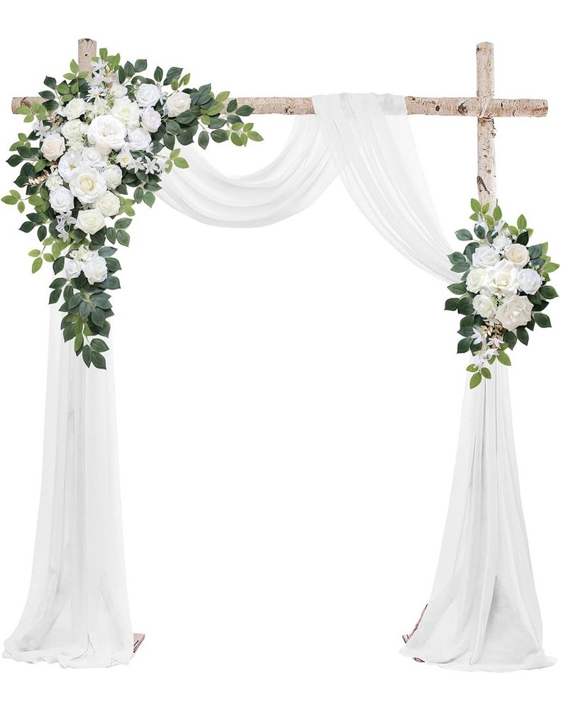 Odouzy Wedding Arch Flowers Kit White Floral Swag & Drapes Set of 3