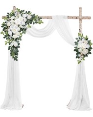 Odouzy Wedding Arch Flowers Kit White Floral Swag & Drapes Set of 3