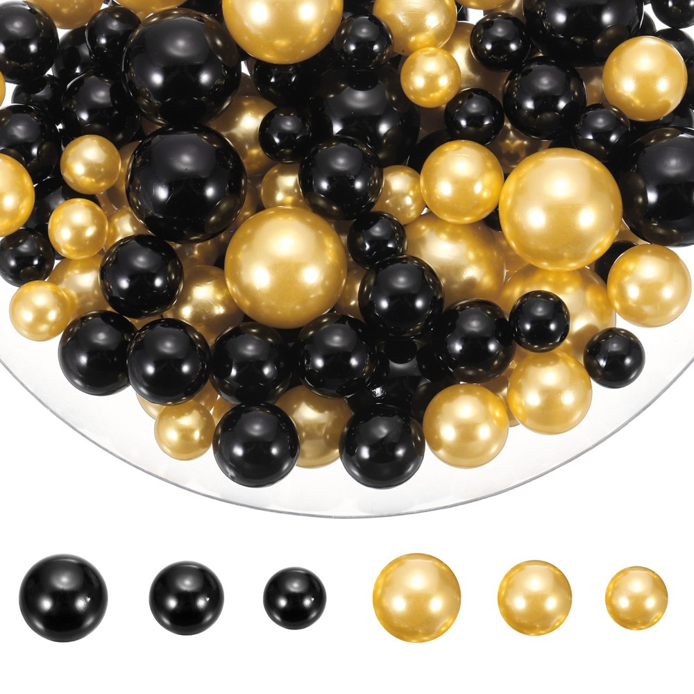 200 Pcs Pearl Bead for Vase Filler, 20/14/10mm Floating Beads(Black Yellow)